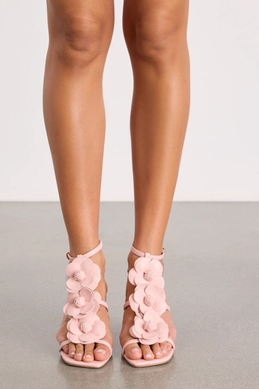 NWOT Lulus Brenna Blush Floral Applique Strappy High Heel Sandals Pink 8